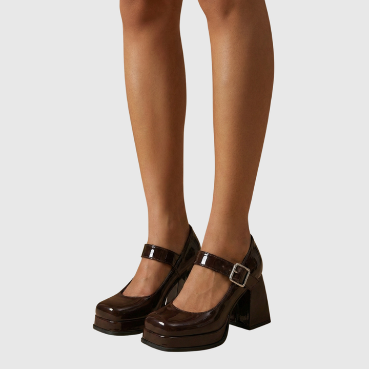 Women’s Patent Mary Jane Platform Heels with Block Heel and Buckle Strap