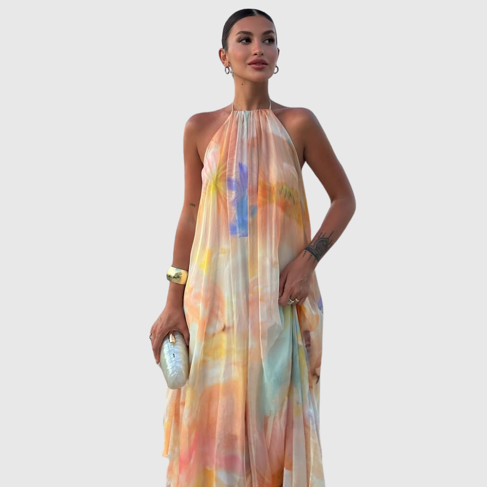 Corinna | Women's Printed Halter Maxi Summer Wedding Guest Dress