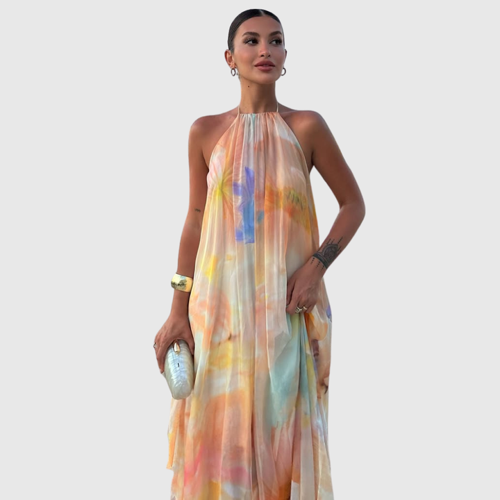 Corinna | Women's Printed Halter Maxi Summer Wedding Guest Dress
