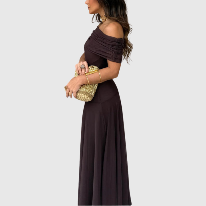 Off Shoulder Chiffon Maxi Dress