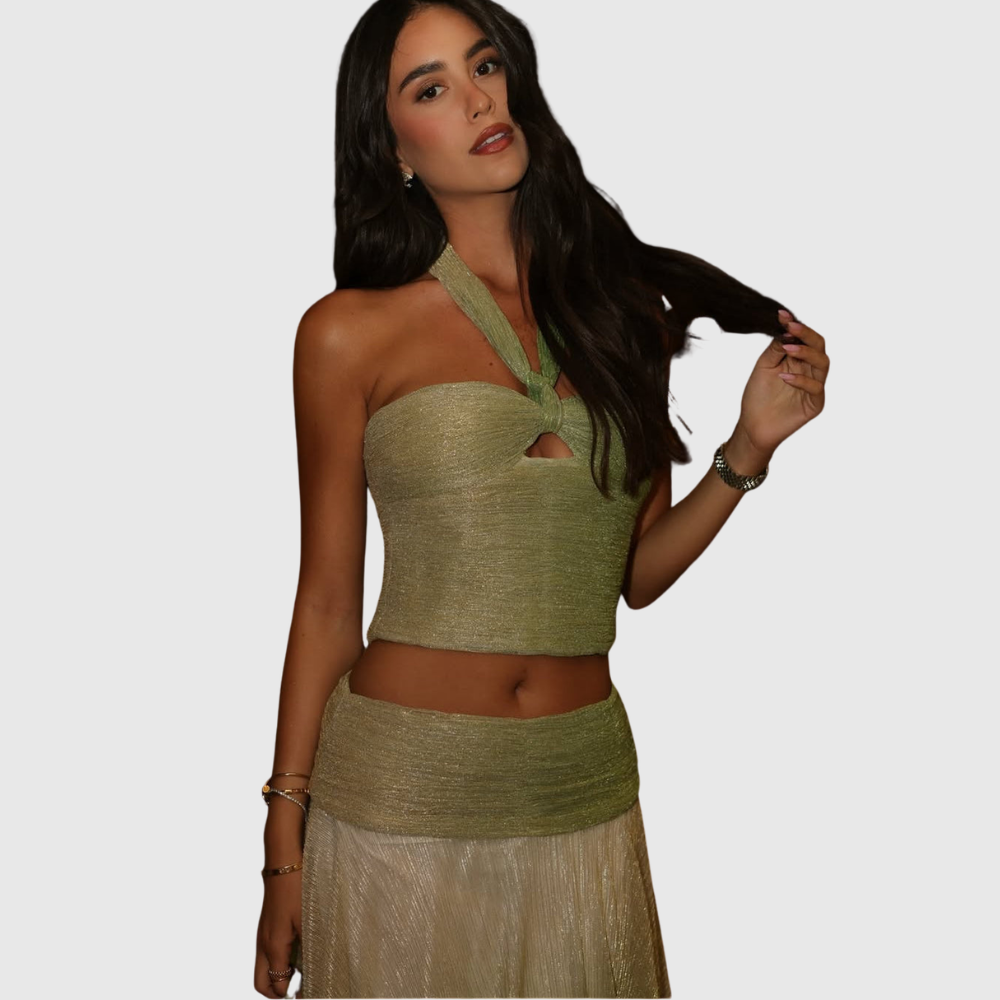 Zahra | Women's Pleated Halter Summer Two-Piece Dress