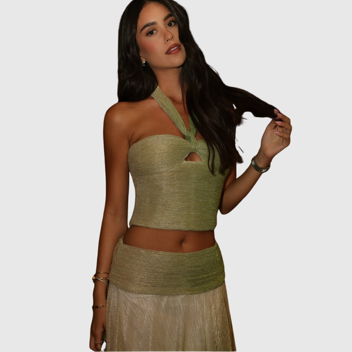 Zahra | Women's Pleated Halter Summer Two-Piece Dress