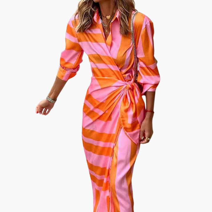 Striped Shirt Dress – Women's Maxi Dress Made of Cotton