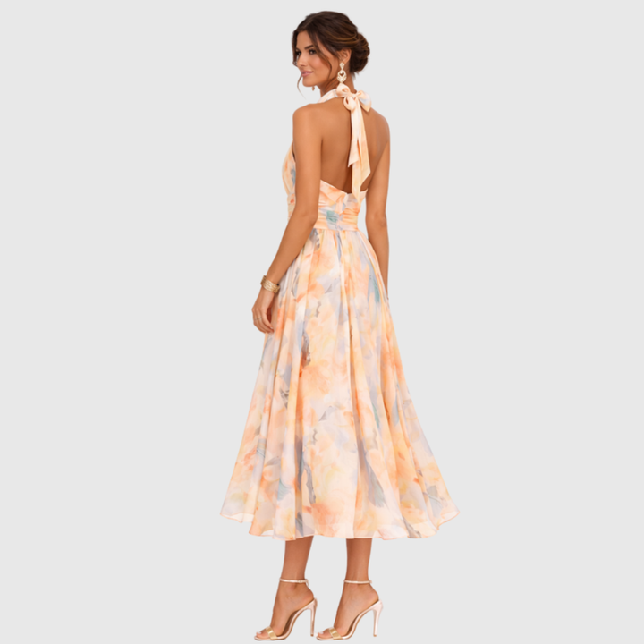 Aurora | Dress with Halter Neck and Watercolor Print