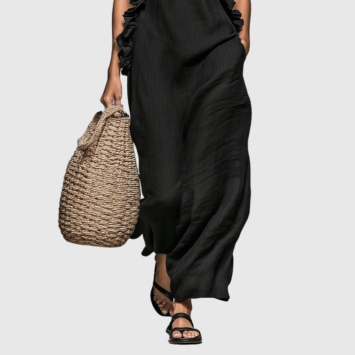 Women's Minimalist Linen-blend Sleeveless Maxi Dress With Ruffle