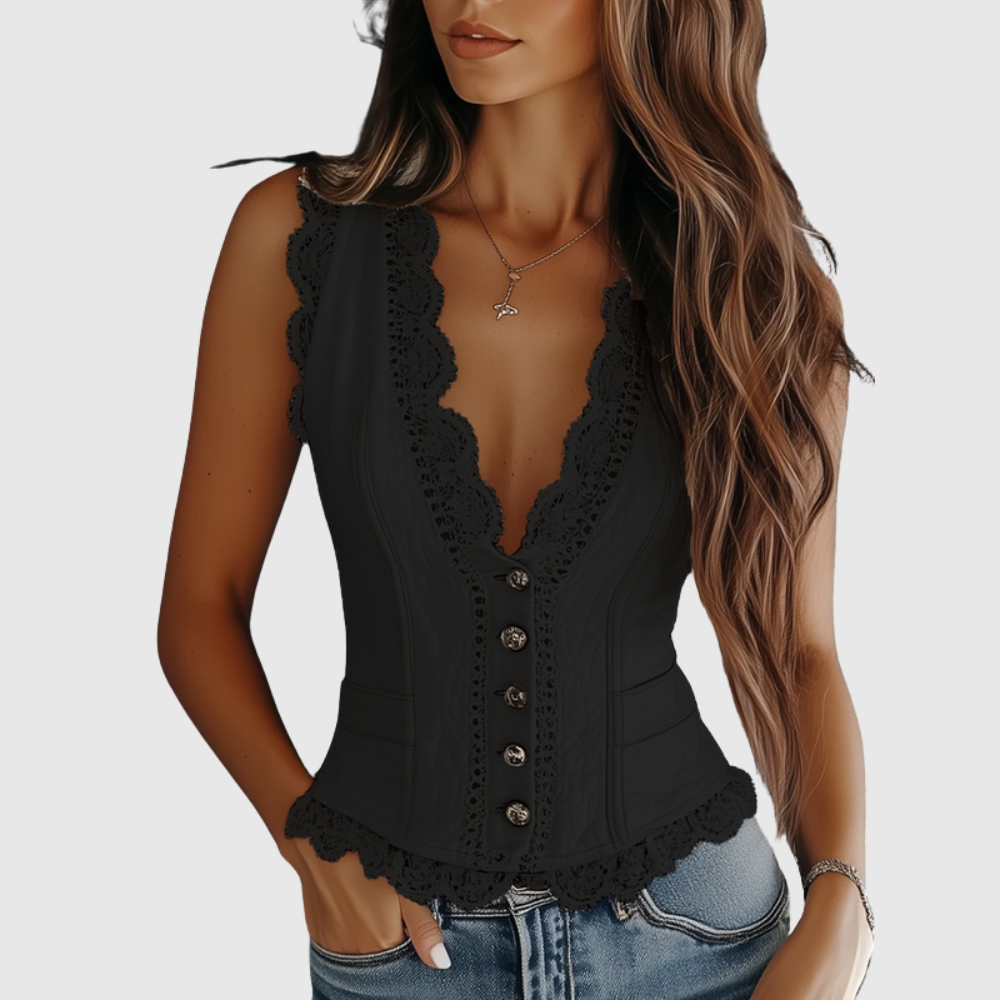 Vintage Faux Leather Lace Vest