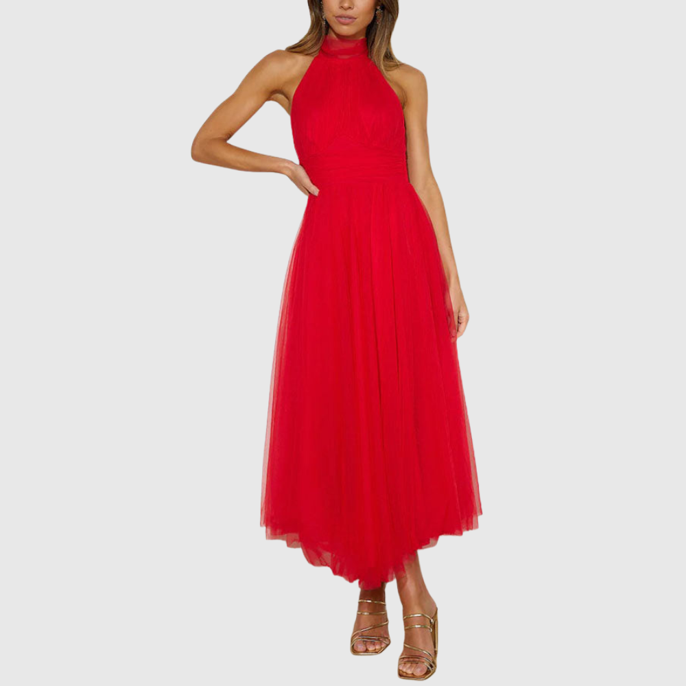 Aylin | Women's Sleeveless Halter-Neck Midi Prom Dress