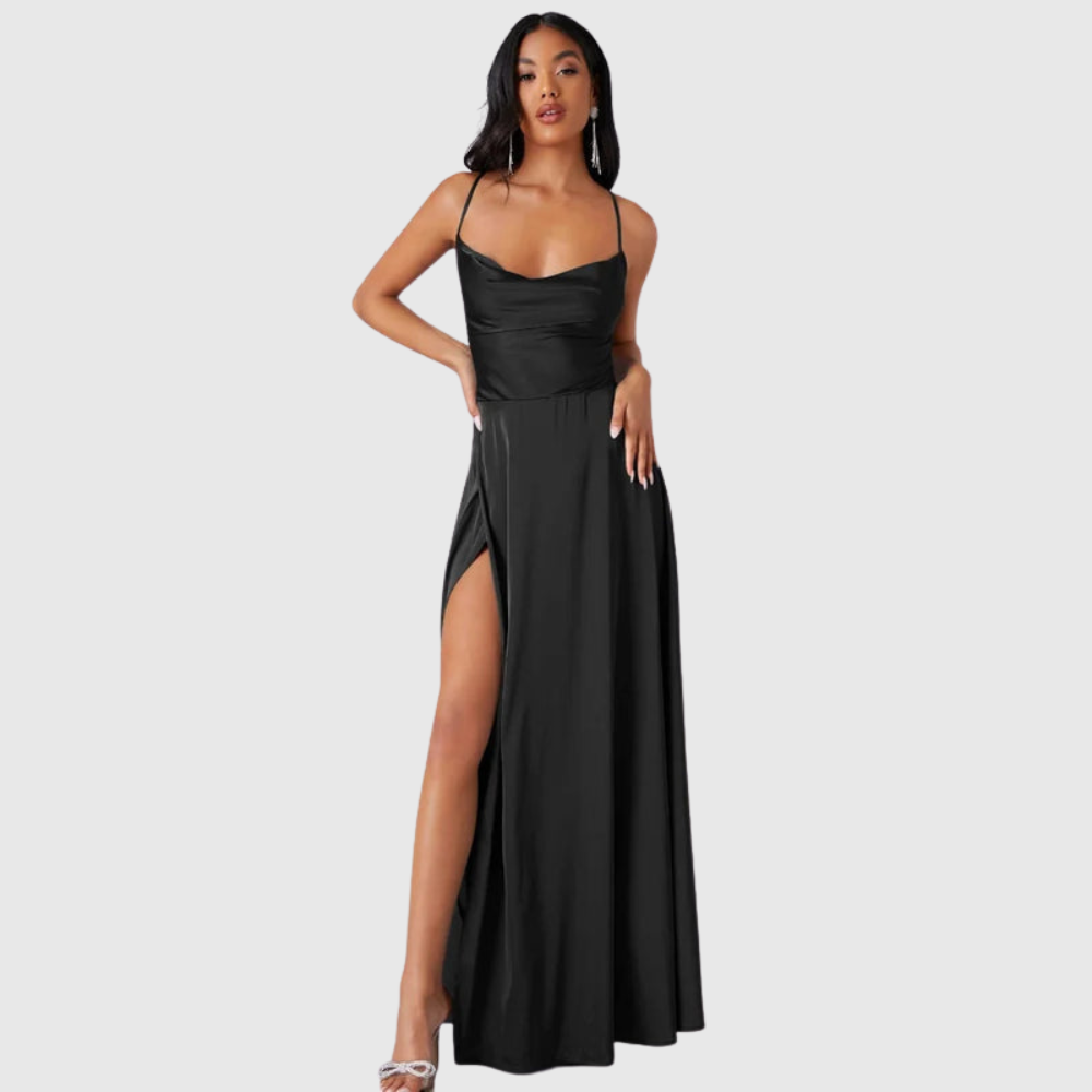 Alvaree | Evening dress in satin with high slit and open back