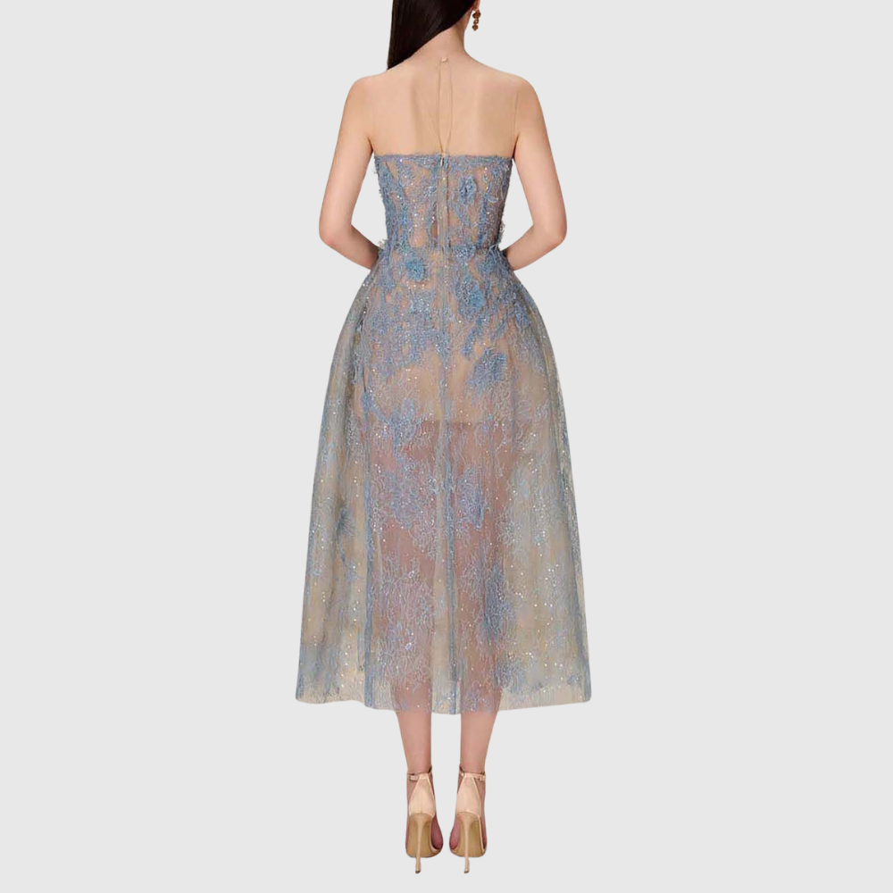 Joelle | Women's Floral Lace Embroidery Midi Prom Dress