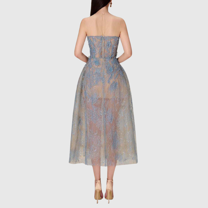 Joelle | Women's Floral Lace Embroidery Midi Prom Dress