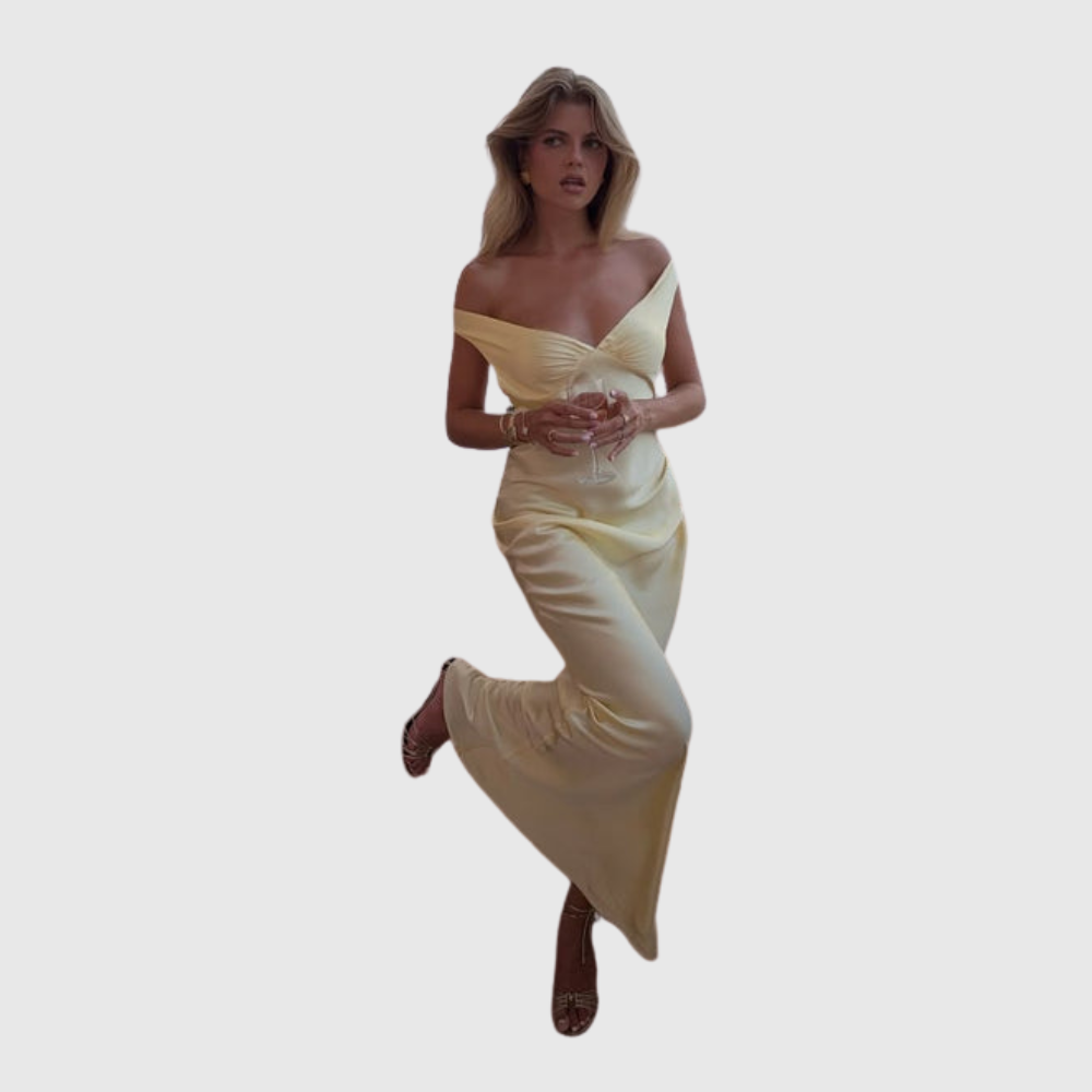 Alicia | Women's Off-Shoulder Satin Maxi Wedding Guest Dress