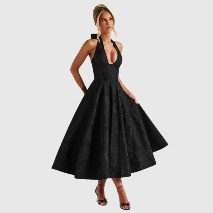 Rosalie | Women's Halter-Neck Midi Wedding Guest Dress