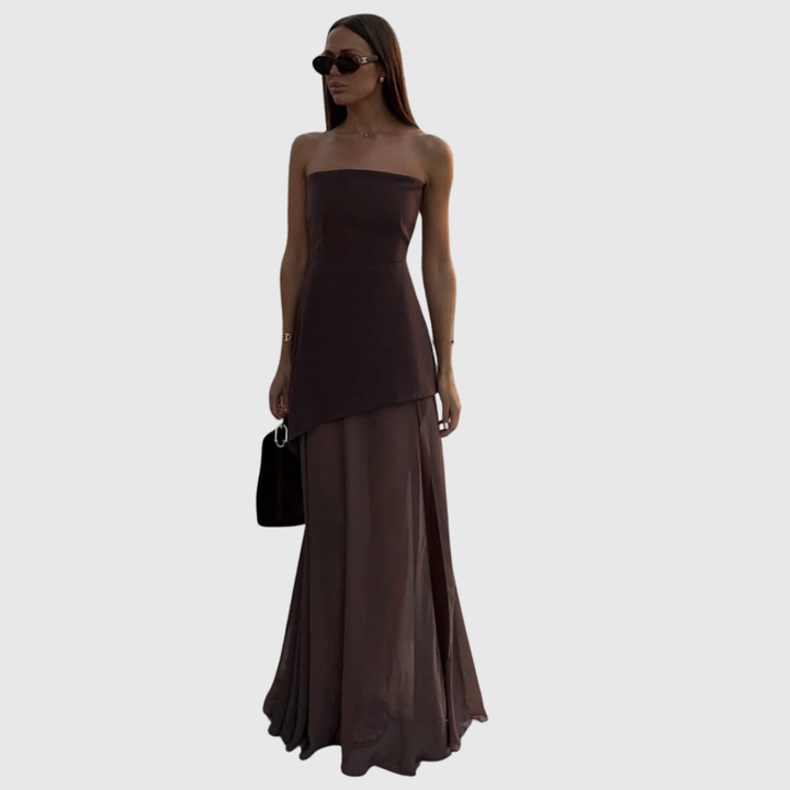 Noella | Women's Strapless Maxi Wedding Guest Dress with Scarf