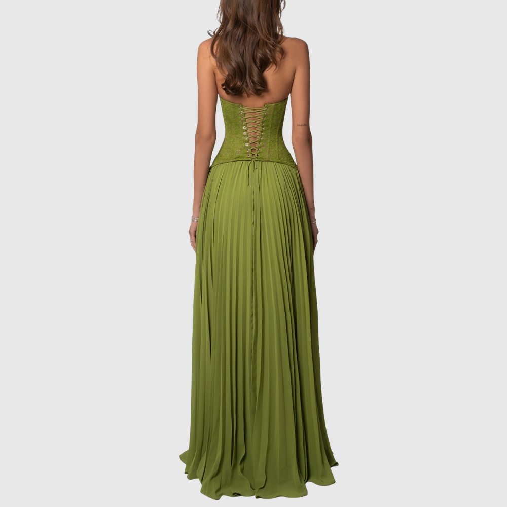 Kenley | Women's Pleated Corset Maxi Wedding Guest Dress