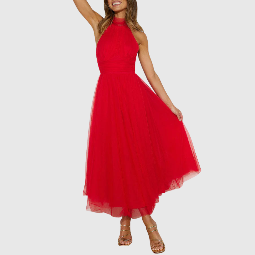 Aylin | Women's Sleeveless Halter-Neck Midi Prom Dress