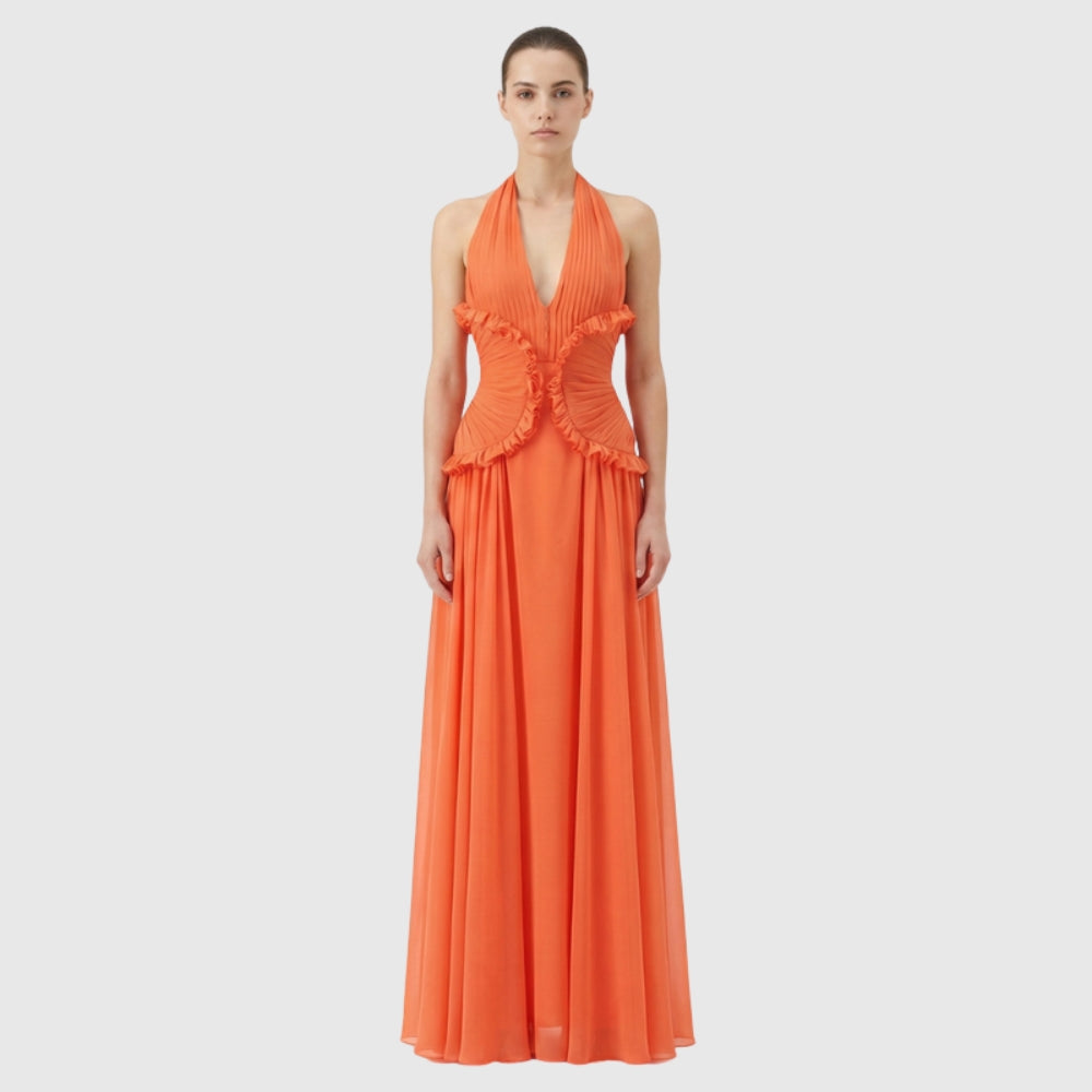 Marlowe | Women's Halter Ruffle A-Line Maxi Wedding Guest Dress