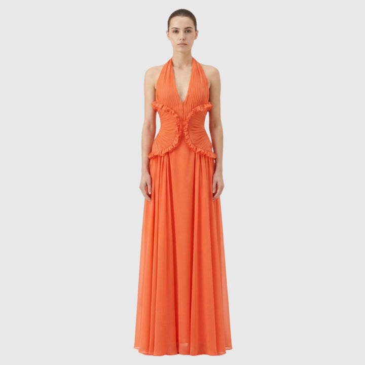 Marlowe | Women's Halter Ruffle A-Line Maxi Wedding Guest Dress