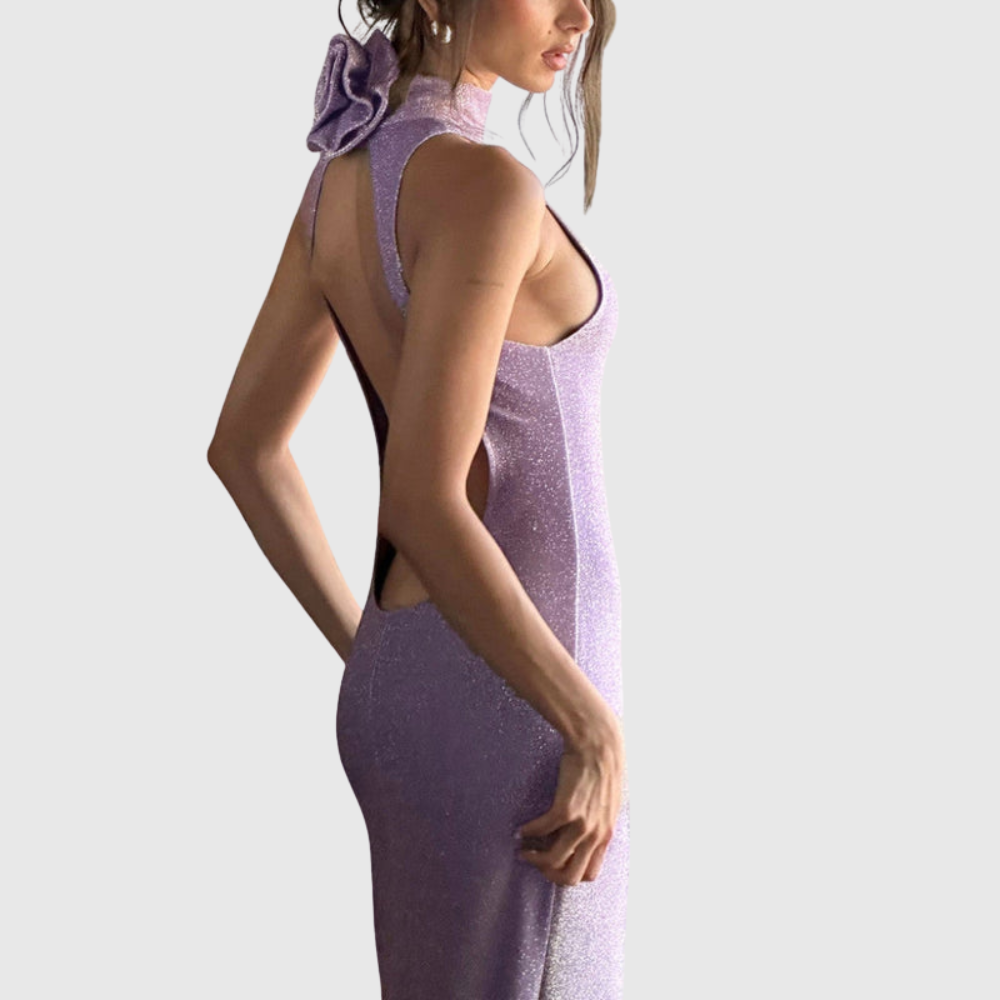 Kayleigh | Women's Sparkly Backless Floral Detail Maxi Prom Dress