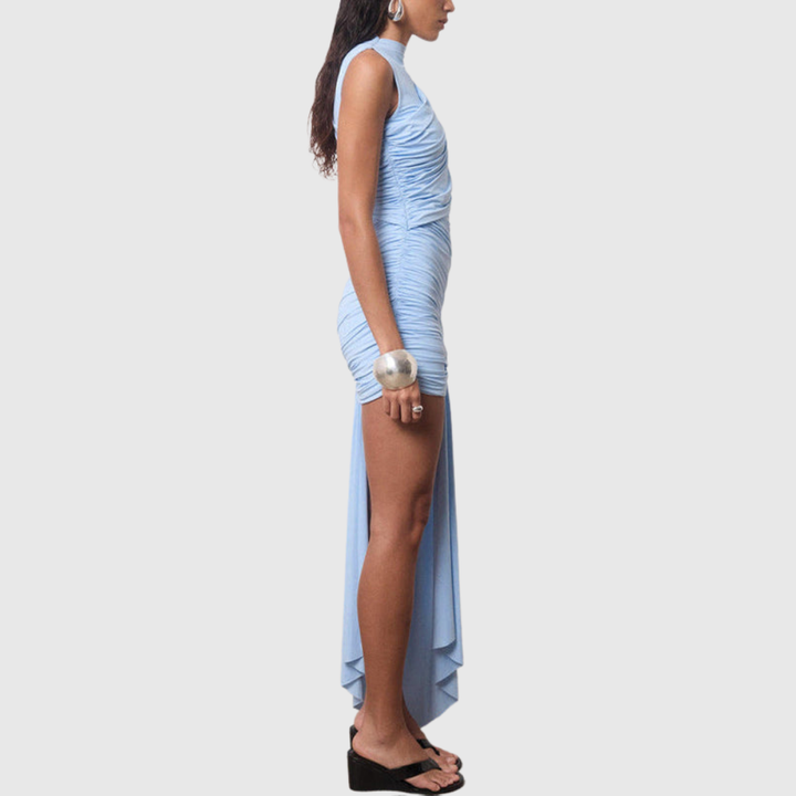 Jenna | Women's High Neck Ruched Draped Mini Cocktail Dress