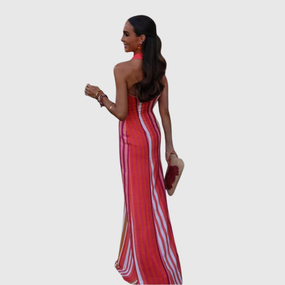 Sunset Samba Cross-Halter Stripe Dress