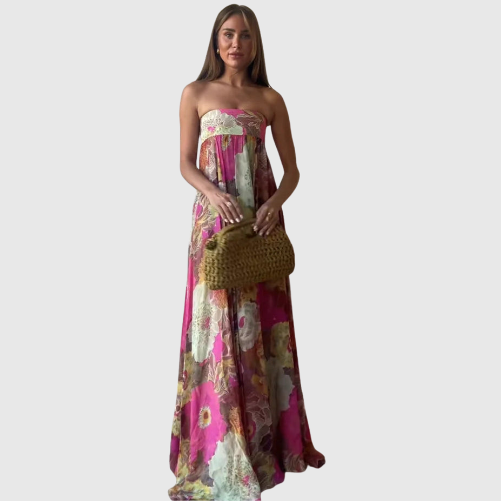 Maelynn | Women's Floral Strapless Maxi Summer Wedding Guest Dress