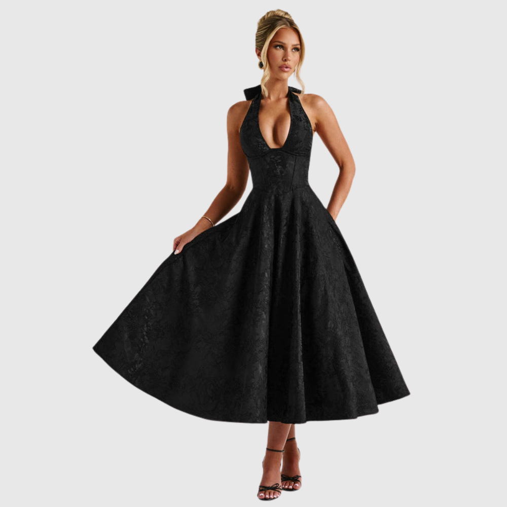 Rosalie | Women's Halter-Neck Midi Wedding Guest Dress