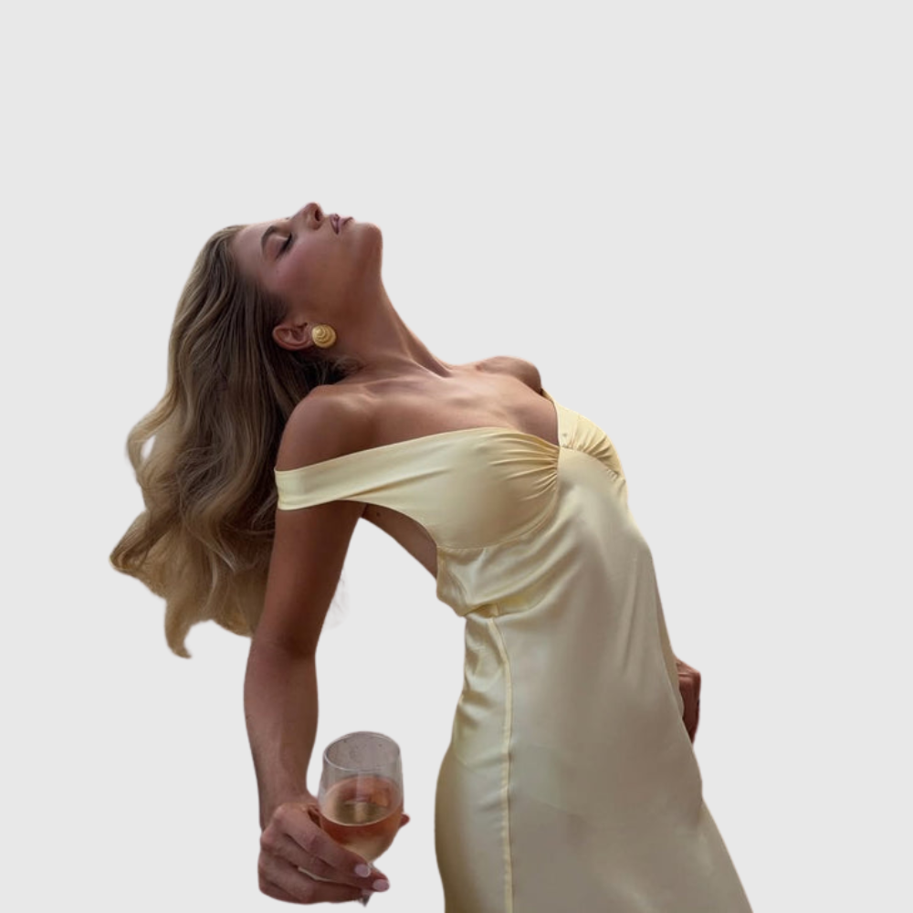 Alicia | Women's Off-Shoulder Satin Maxi Wedding Guest Dress