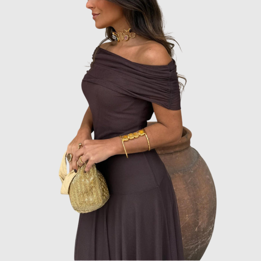 Off Shoulder Chiffon Maxi Dress