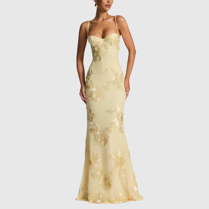 Kiara | Women's Sleeveless Floral Embroidery Maxi Wedding Guest Dress