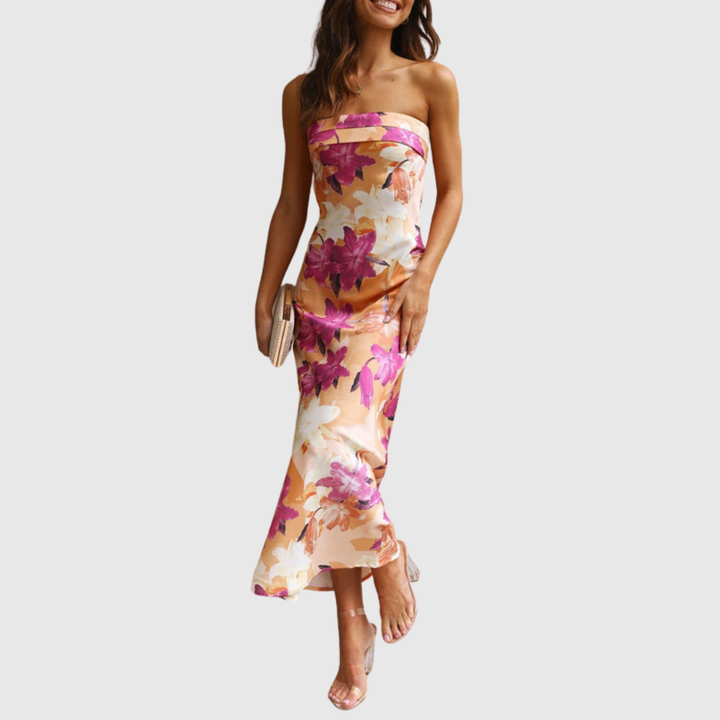 Linnea | Women's Floral Strapless Maxi Wedding Guest Dress