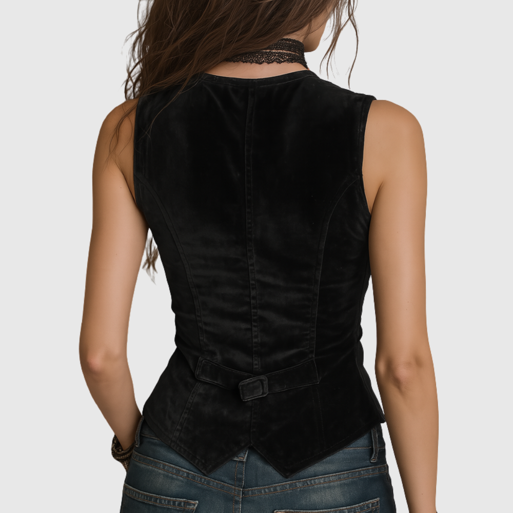 Vintage Round V-Neck Velvet Vest