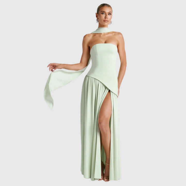 Lucinda | Women's Strapless Maxi Wedding Guest Dress with Scarf