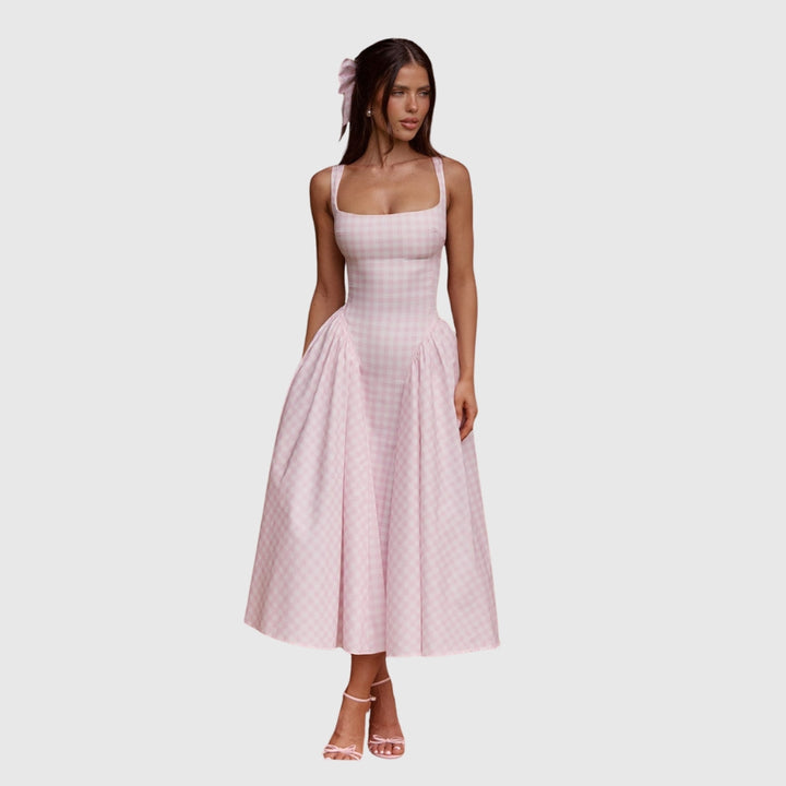 Kaydence | Women's Sleeveless Square-Neckline Gingham Midi Dress