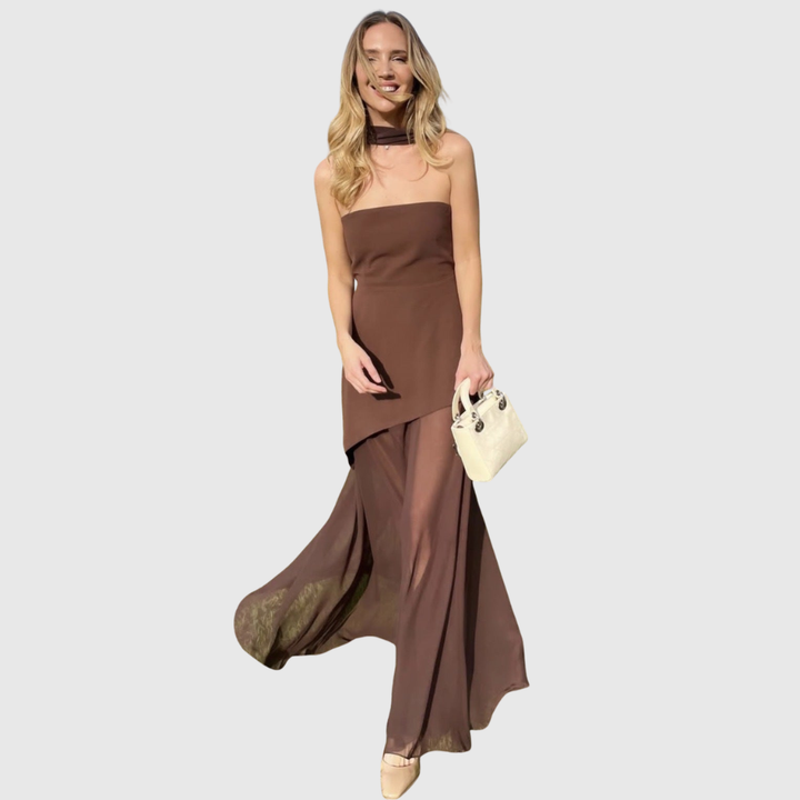 Noella | Women's Strapless Maxi Wedding Guest Dress with Scarf