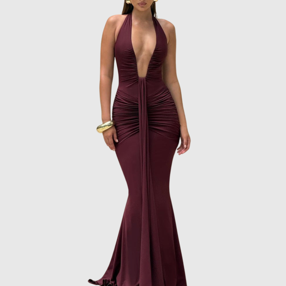 Amira | Women's Deep Halter Maxi Summer Dress