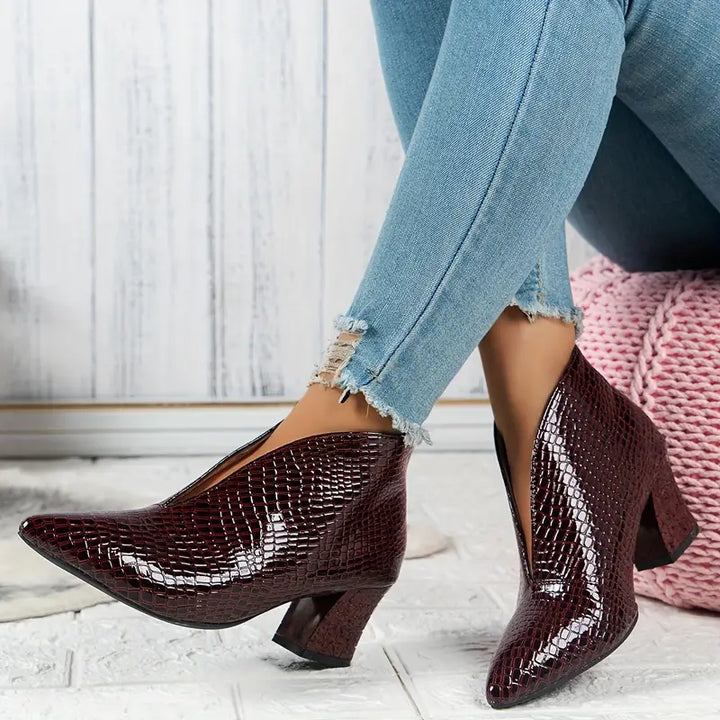 Luz™ | Women's Textured Ankle Boots with Curved Cut and Mid Block Heel