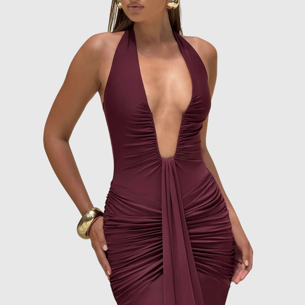 Amira | Women's Deep Halter Maxi Summer Dress