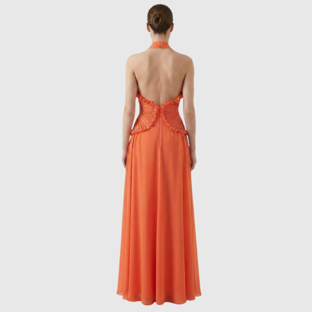 Marlowe | Women's Halter Ruffle A-Line Maxi Wedding Guest Dress