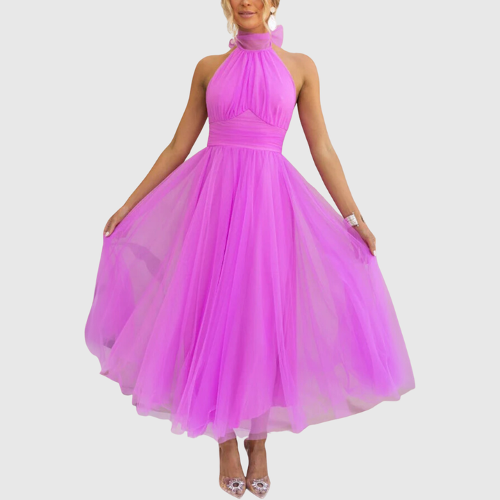 Aylin | Women's Sleeveless Halter-Neck Midi Prom Dress