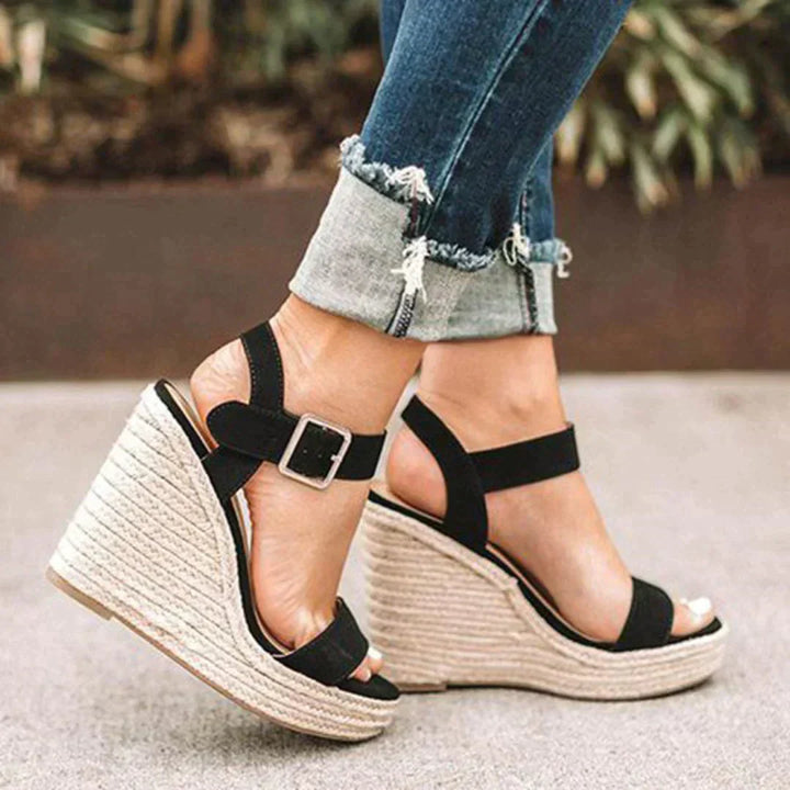 Merlot | Women's Woven Adjustable Buckle Wedge Sandals