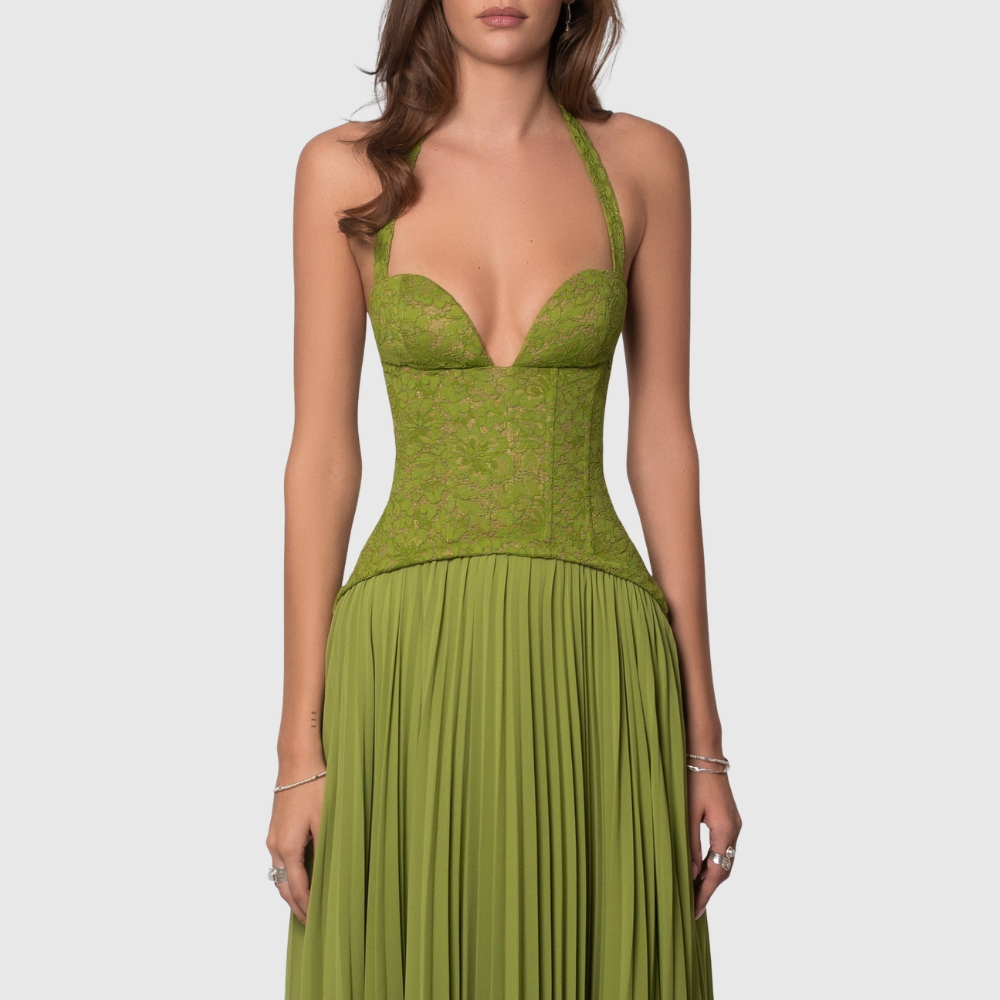 Kenley | Women's Pleated Corset Maxi Wedding Guest Dress