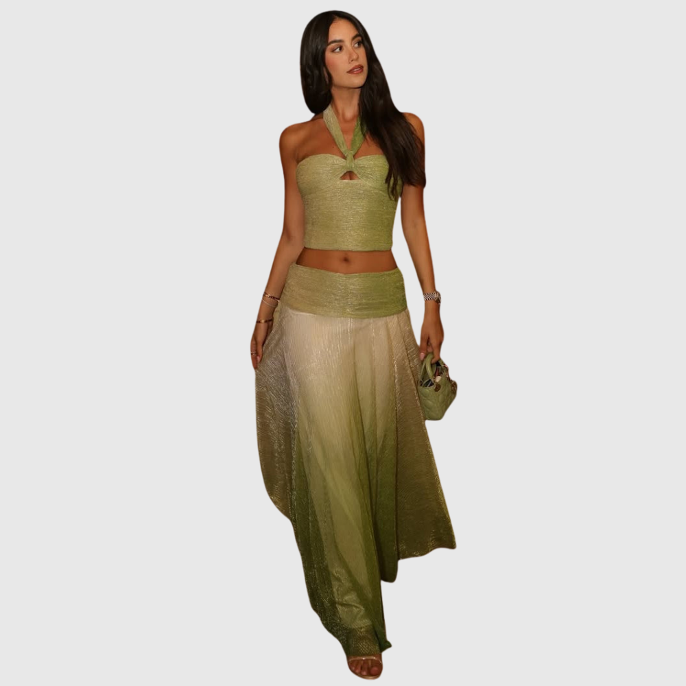 Zahra | Women's Pleated Halter Summer Two-Piece Dress