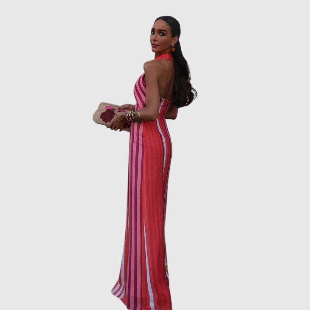 Sunset Samba Cross-Halter Stripe Dress
