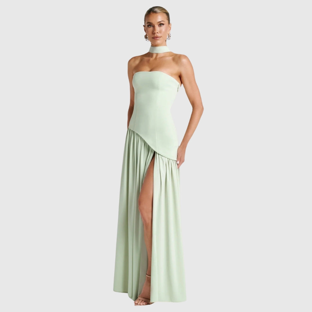 Lucinda | Women's Strapless Maxi Wedding Guest Dress with Scarf