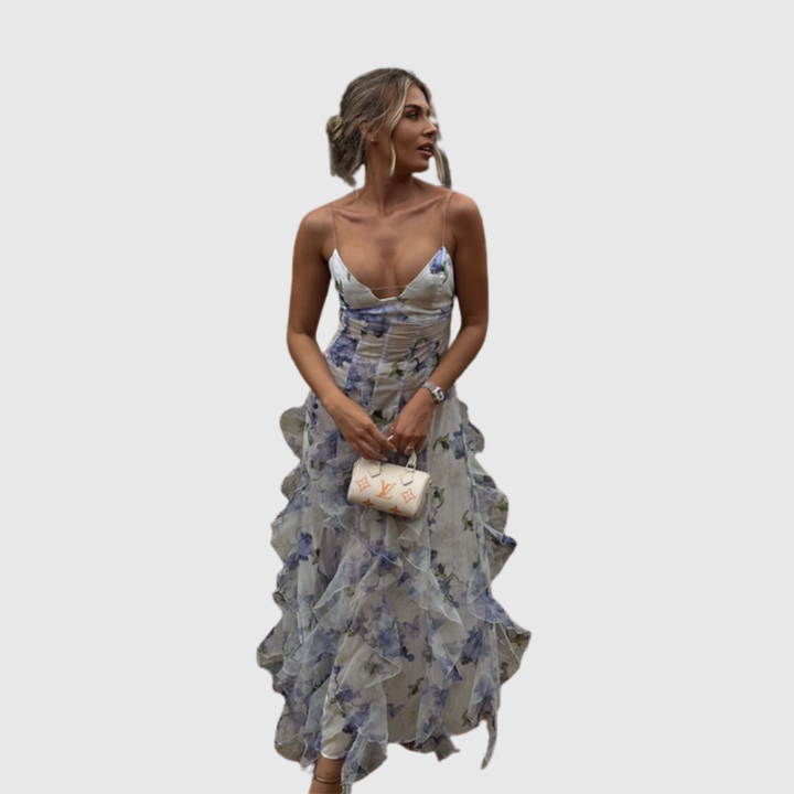 Emberly | Women's Sleeveless Ruffle Maxi Wedding Guest Dress