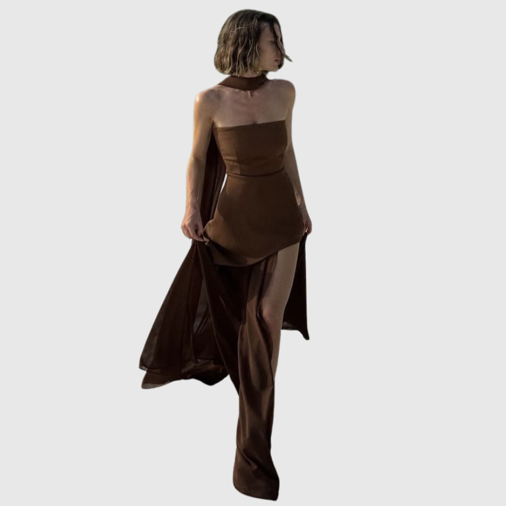 Noella | Women's Strapless Maxi Wedding Guest Dress with Scarf