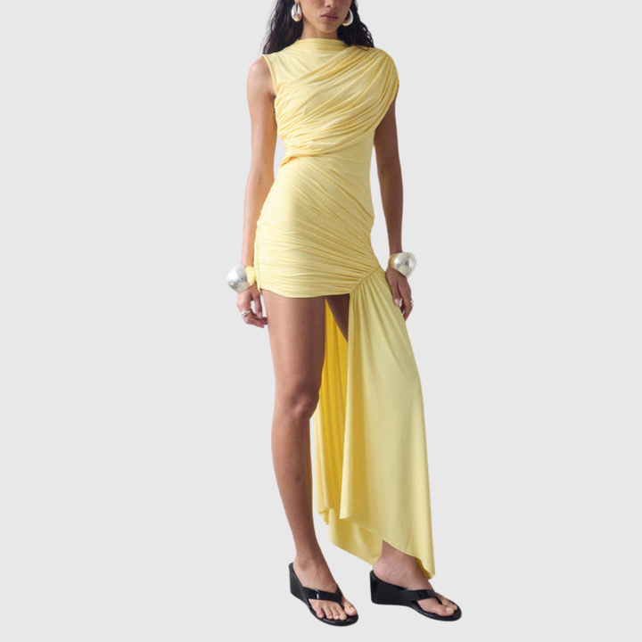 Jenna | Women's High Neck Ruched Draped Mini Cocktail Dress
