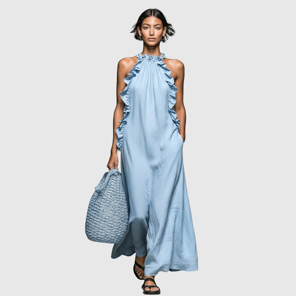 Women's Minimalist Linen-blend Sleeveless Maxi Dress With Ruffle