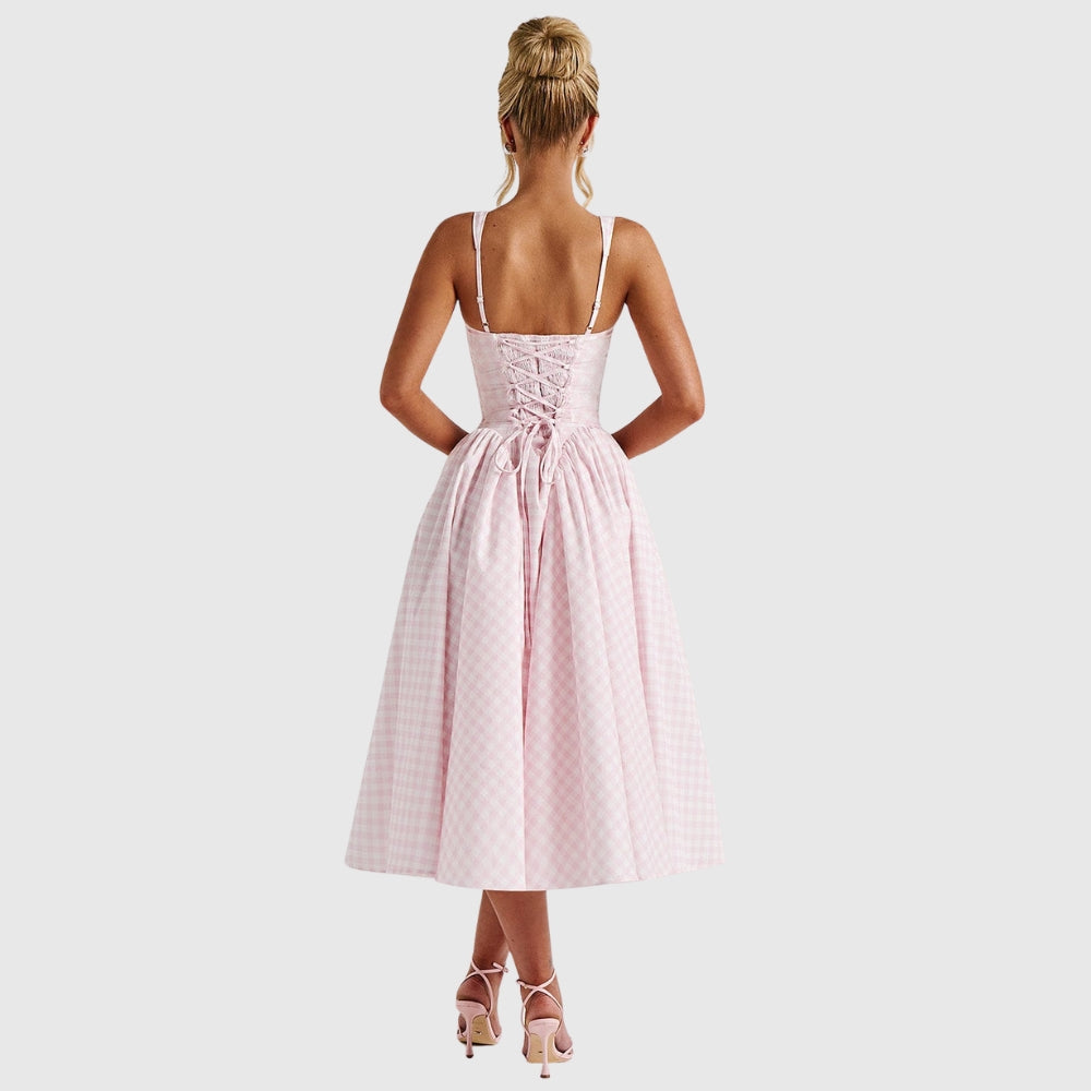 Kaydence | Women's Sleeveless Square-Neckline Gingham Midi Dress