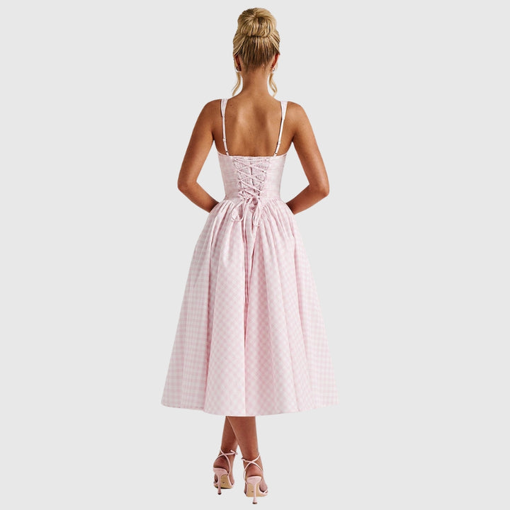 Kaydence | Women's Sleeveless Square-Neckline Gingham Midi Dress